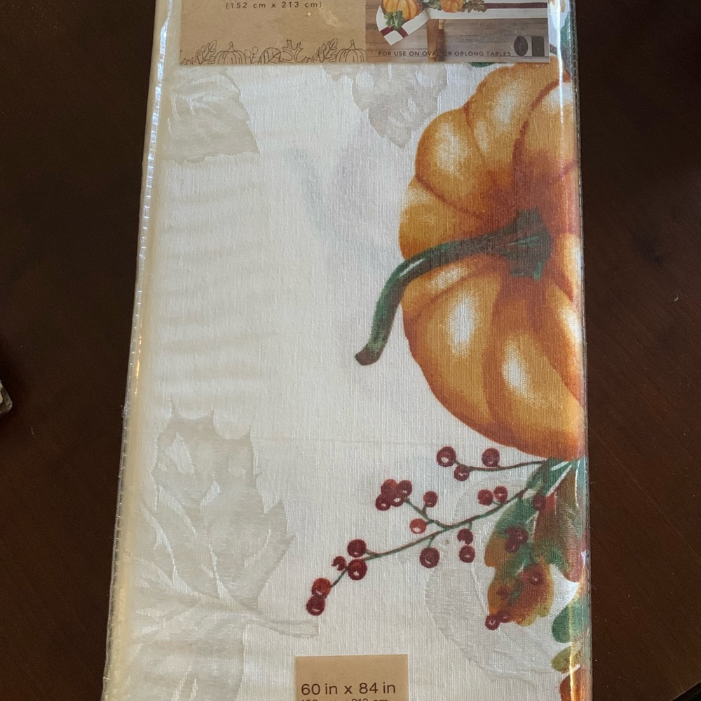 Autumn Harvest Tablecloth - Orange and White